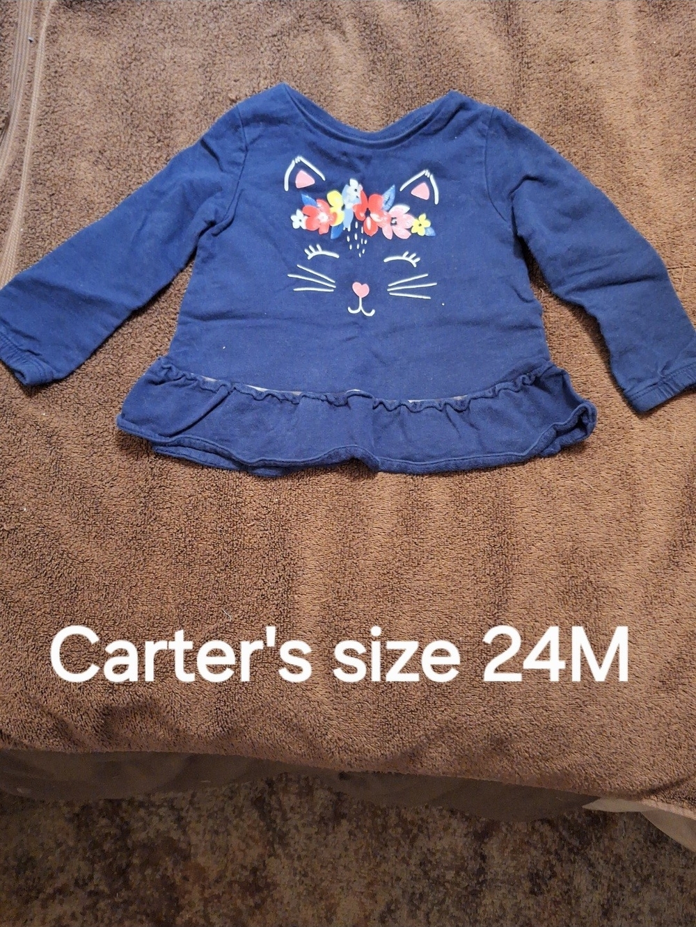 Carter's Navy Floral Cat Peplum Long-Sleeve Top